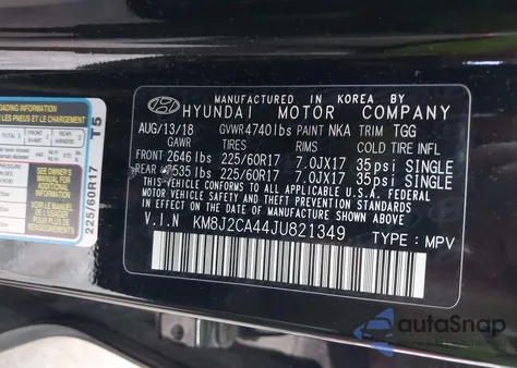 2018 Hyundai Tucson Se из США, поврежденный, VIN KM8J2CA44JU821349